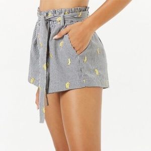 Gingham Banana Stripes High Waisted Shorts